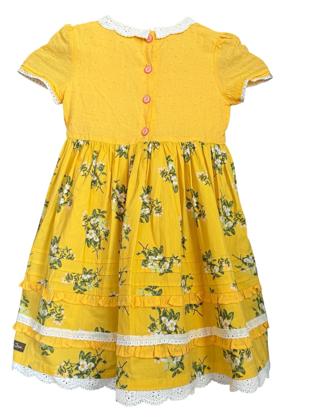 Matilda Jane NWT Yellow Floral Lace-Trim Tiered Girls' Dress with Button Back - Picture 11 of 15